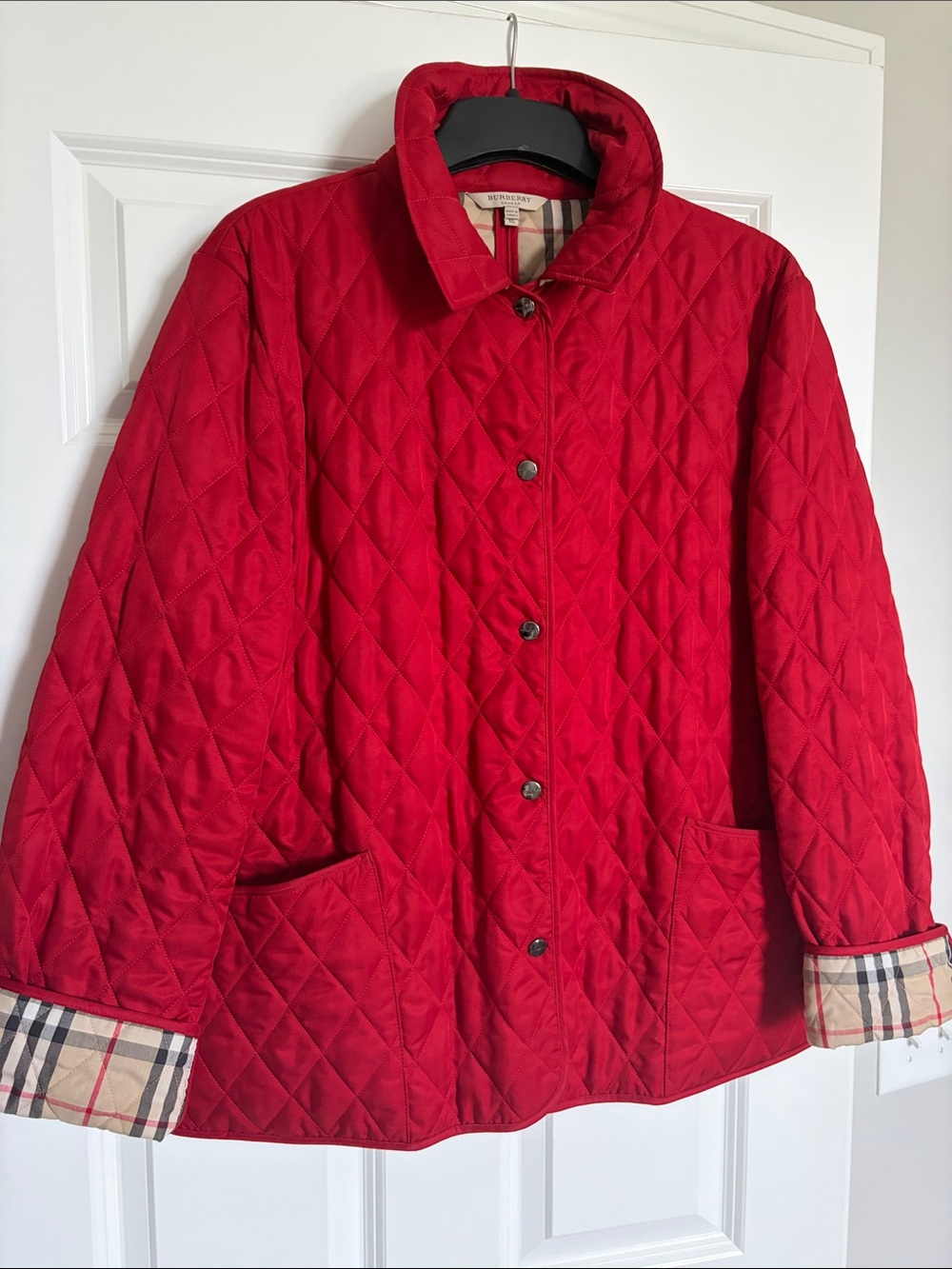 Burberry Red Quilted Snap-Front Jacket